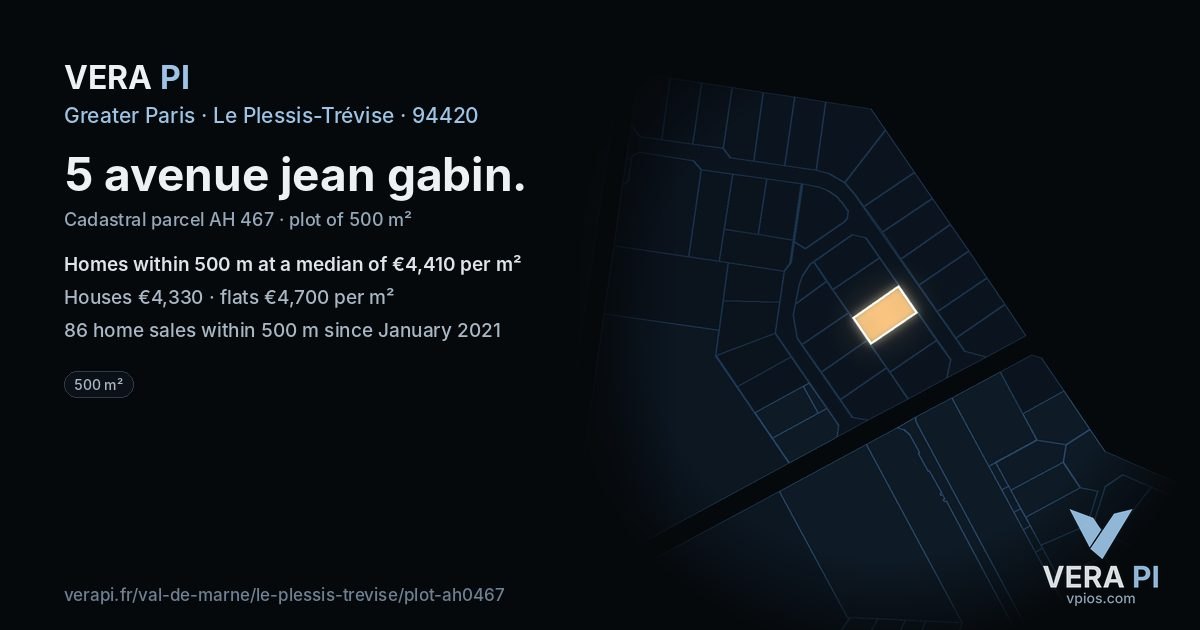 5 avenue jean gabin, Le Plessis-Trévise at night – the plot lit, the parcels around coloured by the prices near them