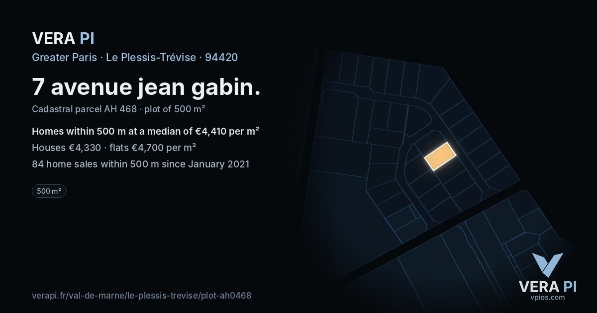 7 avenue jean gabin, Le Plessis-Trévise at night – the plot lit, the parcels around coloured by the prices near them