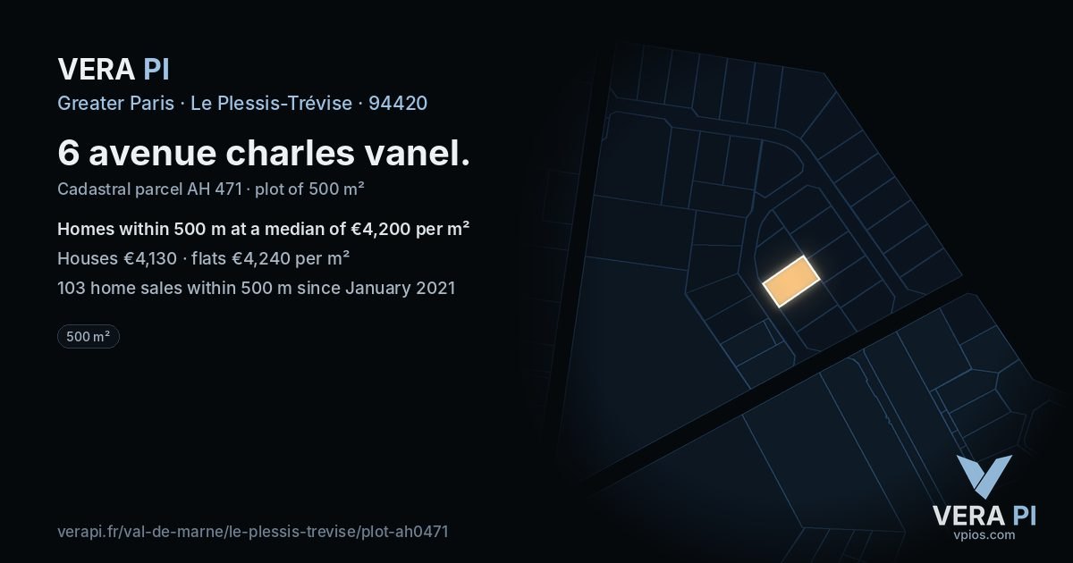 6 avenue charles vanel, Le Plessis-Trévise at night – the plot lit, the parcels around coloured by the prices near them