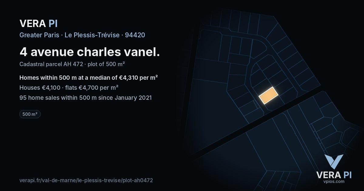4 avenue charles vanel, Le Plessis-Trévise at night – the plot lit, the parcels around coloured by the prices near them