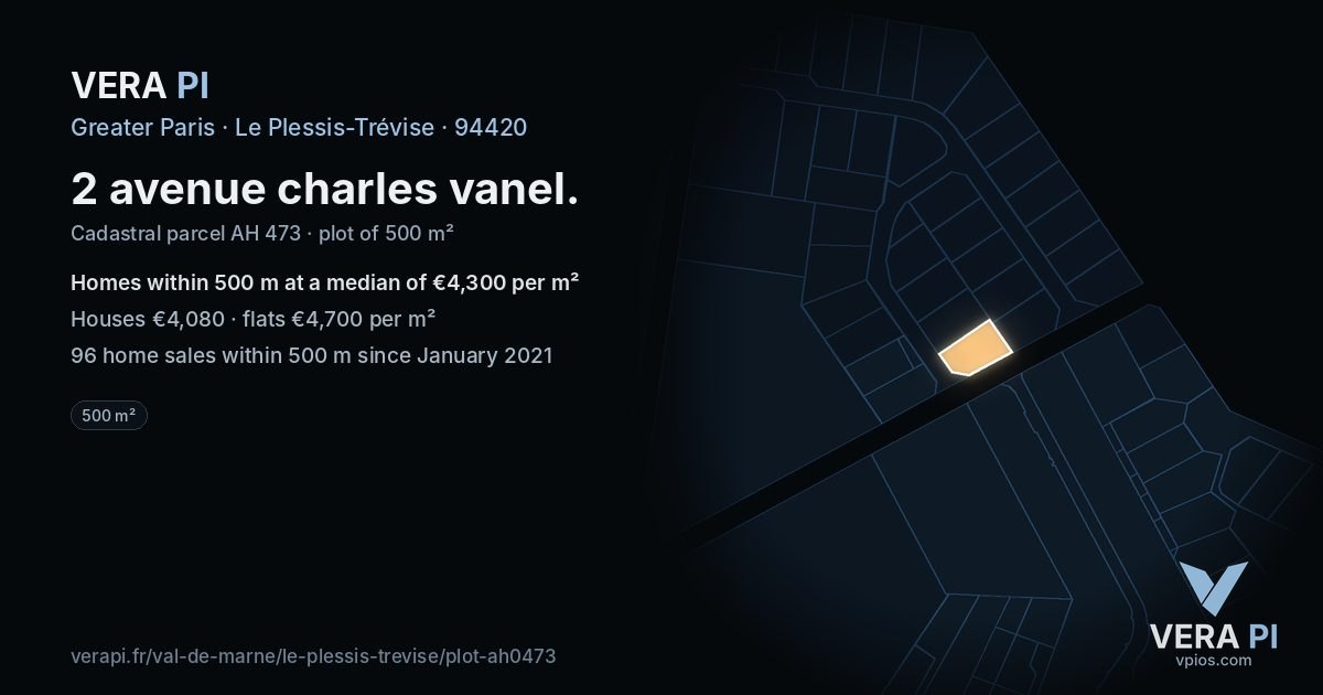 2 avenue charles vanel, Le Plessis-Trévise at night – the plot lit, the parcels around coloured by the prices near them