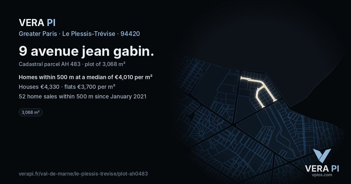 9 avenue jean gabin, Le Plessis-Trévise at night – the plot lit, the parcels around coloured by the prices near them