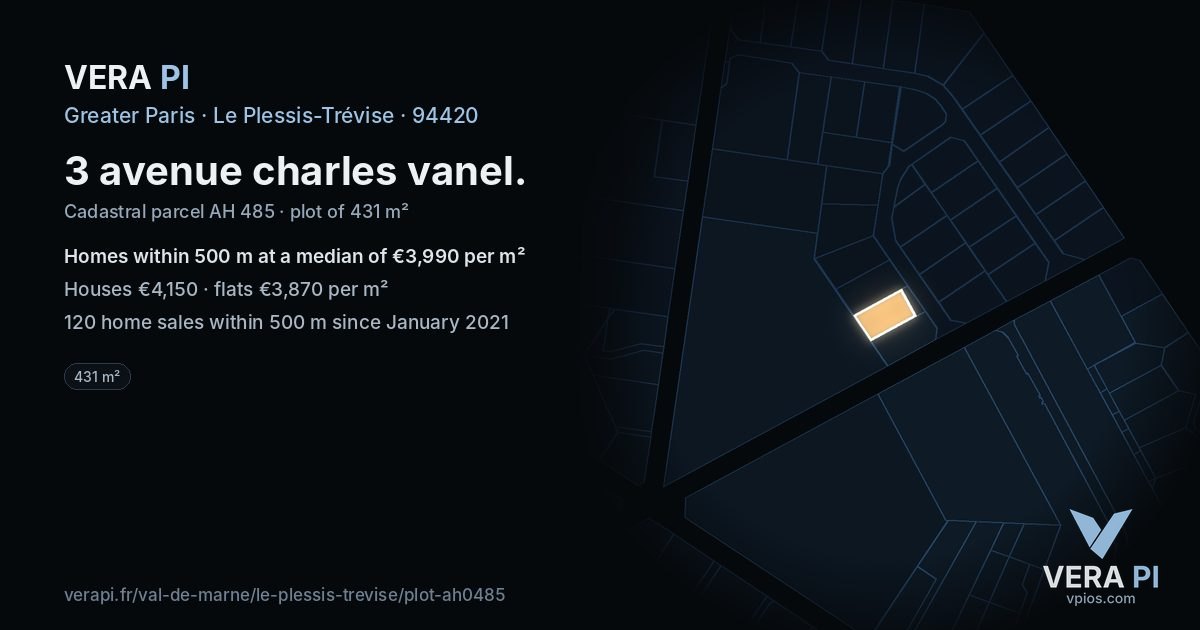 3 avenue charles vanel, Le Plessis-Trévise at night – the plot lit, the parcels around coloured by the prices near them