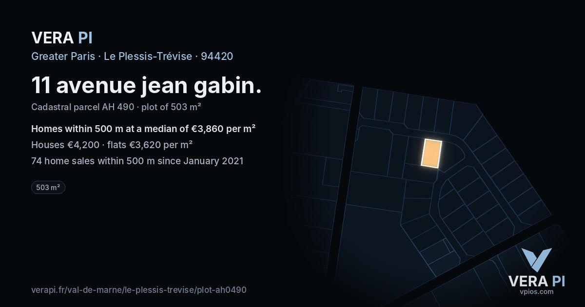 11 avenue jean gabin, Le Plessis-Trévise at night – the plot lit, the parcels around coloured by the prices near them