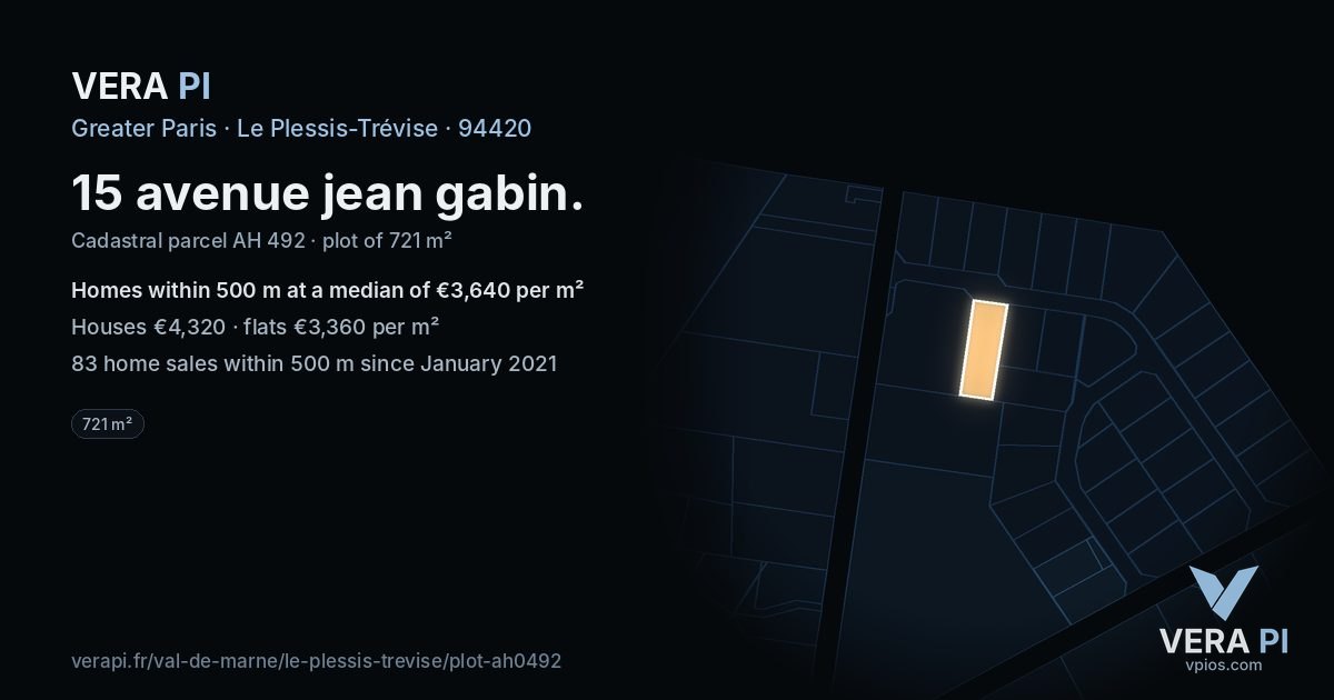 15 avenue jean gabin, Le Plessis-Trévise at night – the plot lit, the parcels around coloured by the prices near them