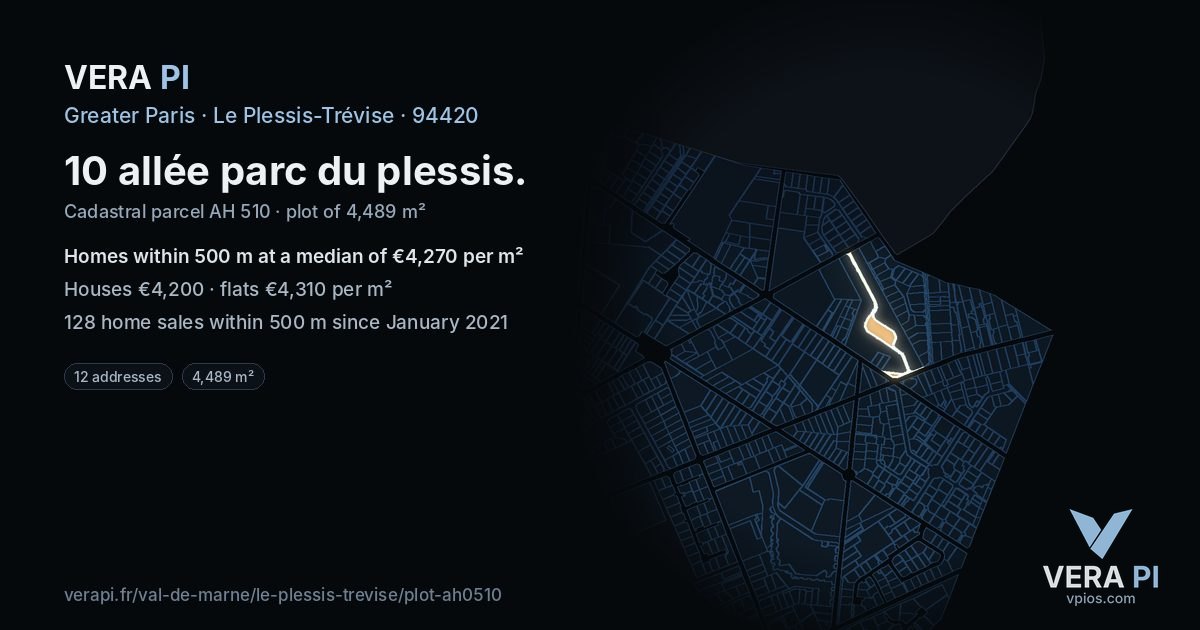 10 allée parc du plessis, Le Plessis-Trévise at night – the plot lit, the parcels around coloured by the prices near them