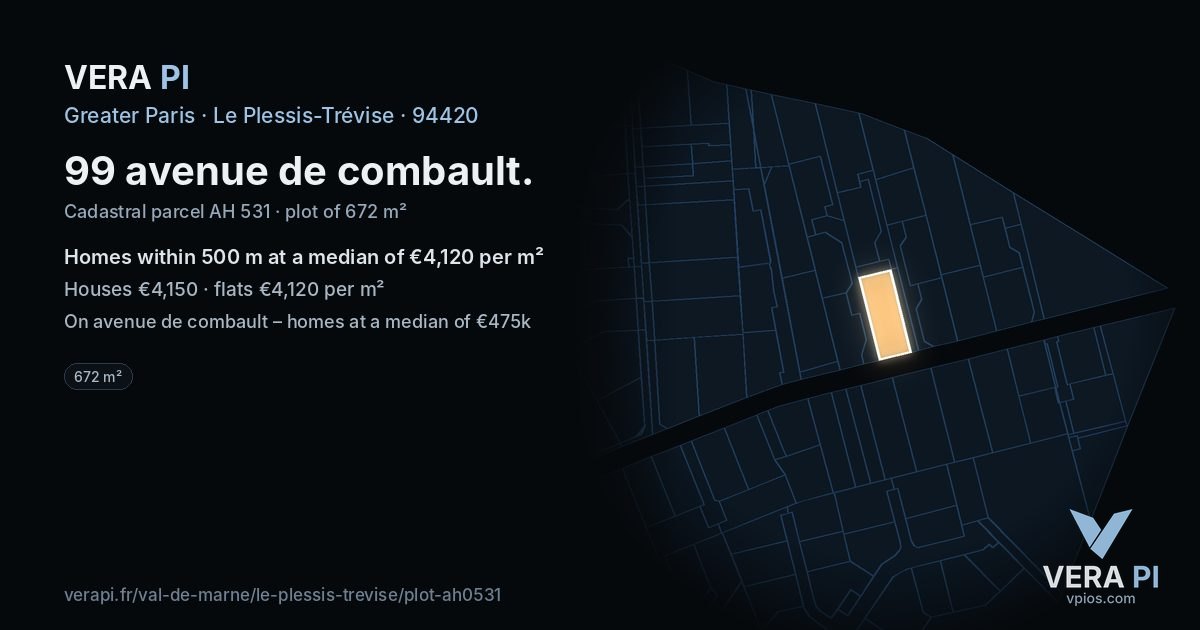 99 avenue de combault, Le Plessis-Trévise at night – the plot lit, the parcels around coloured by the prices near them