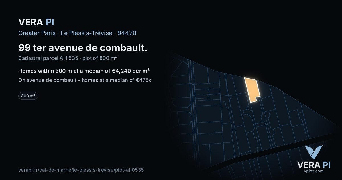 99 ter avenue de combault, Le Plessis-Trévise at night – the plot lit, the parcels around coloured by the prices near them