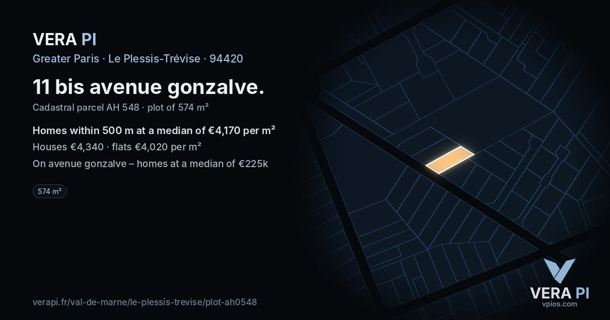 11 bis avenue gonzalve, Le Plessis-Trévise at night – the plot lit, the parcels around coloured by the prices near them