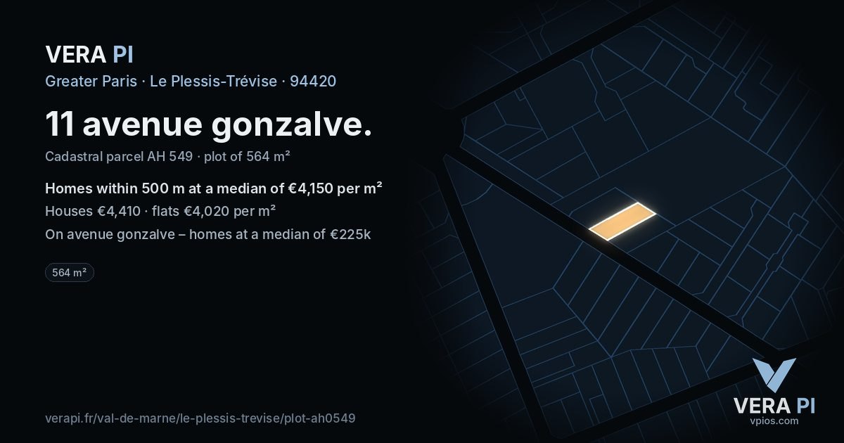 11 avenue gonzalve, Le Plessis-Trévise at night – the plot lit, the parcels around coloured by the prices near them