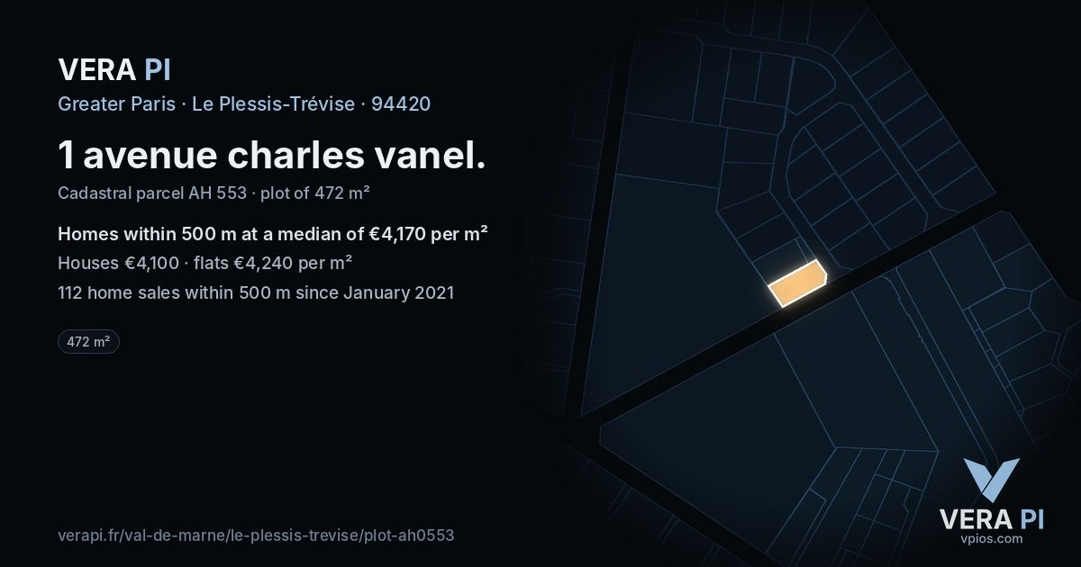 1 avenue charles vanel, Le Plessis-Trévise at night – the plot lit, the parcels around coloured by the prices near them