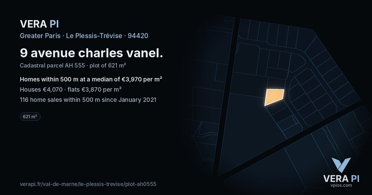 9 avenue charles vanel, Le Plessis-Trévise at night – the plot lit, the parcels around coloured by the prices near them