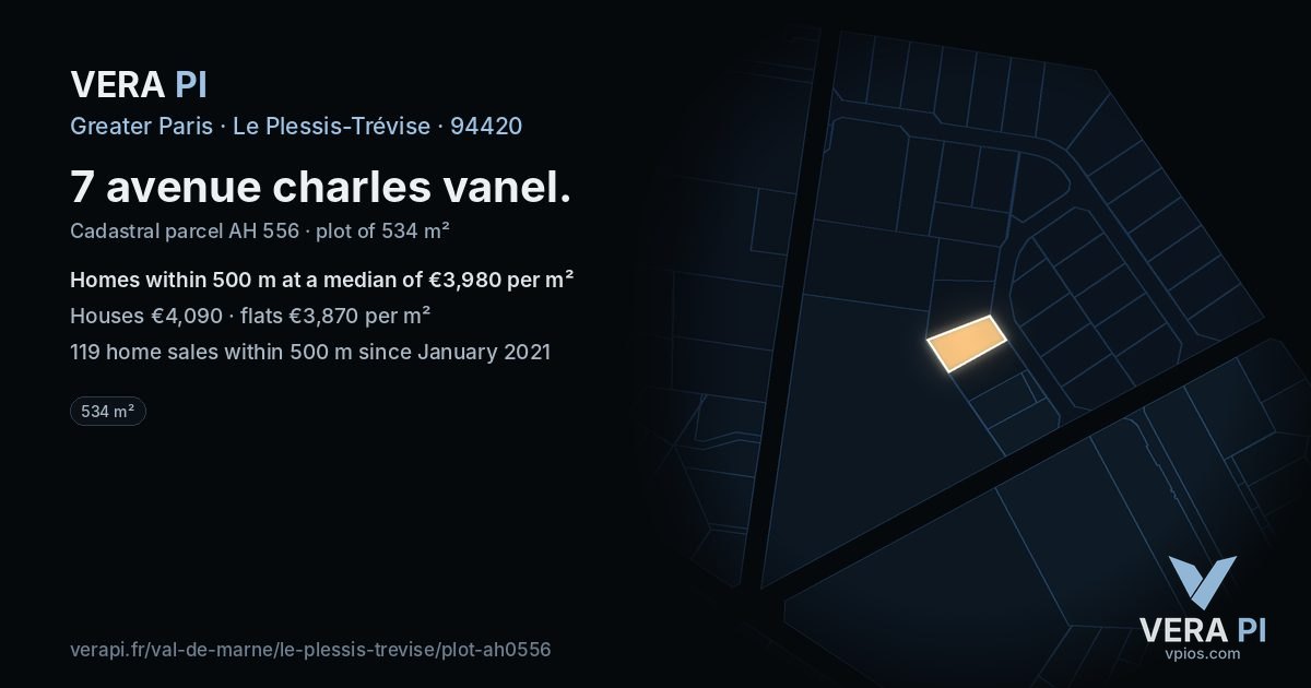 7 avenue charles vanel, Le Plessis-Trévise at night – the plot lit, the parcels around coloured by the prices near them