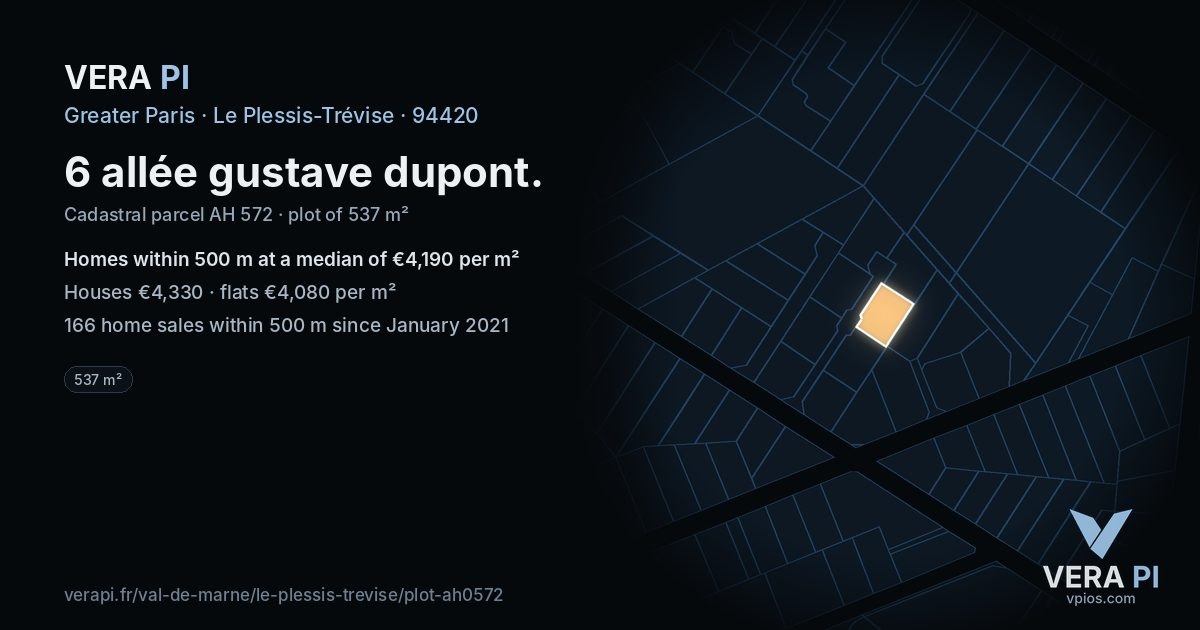 6 allée gustave dupont, Le Plessis-Trévise at night – the plot lit, the parcels around coloured by the prices near them