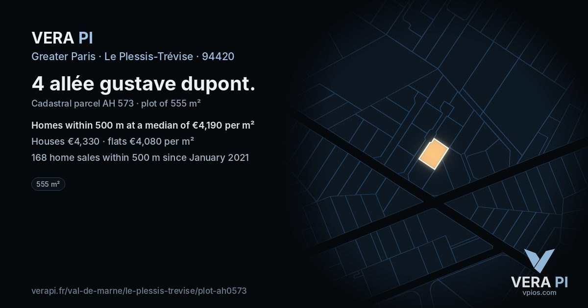 4 allée gustave dupont, Le Plessis-Trévise at night – the plot lit, the parcels around coloured by the prices near them