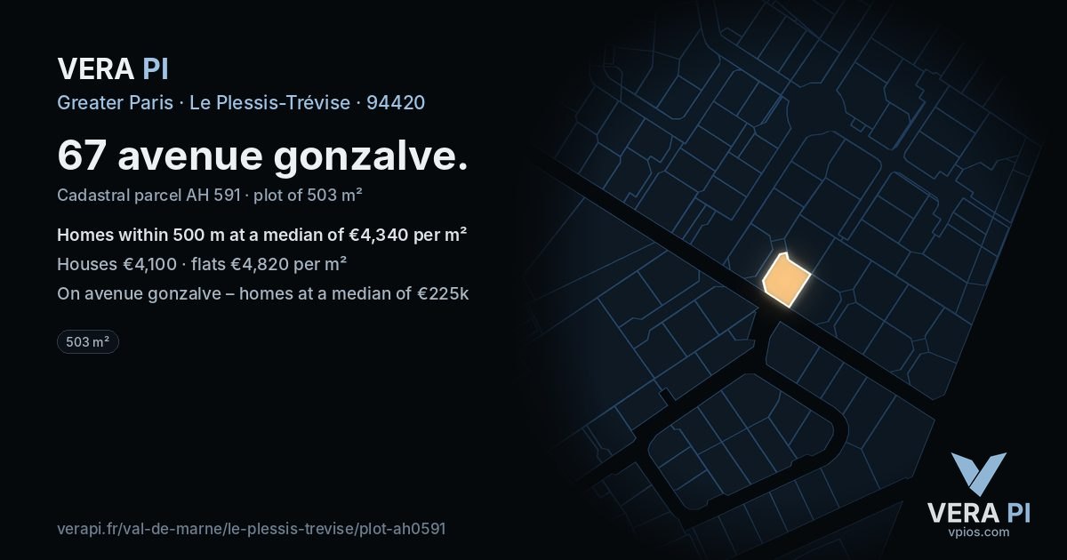 67 avenue gonzalve, Le Plessis-Trévise at night – the plot lit, the parcels around coloured by the prices near them