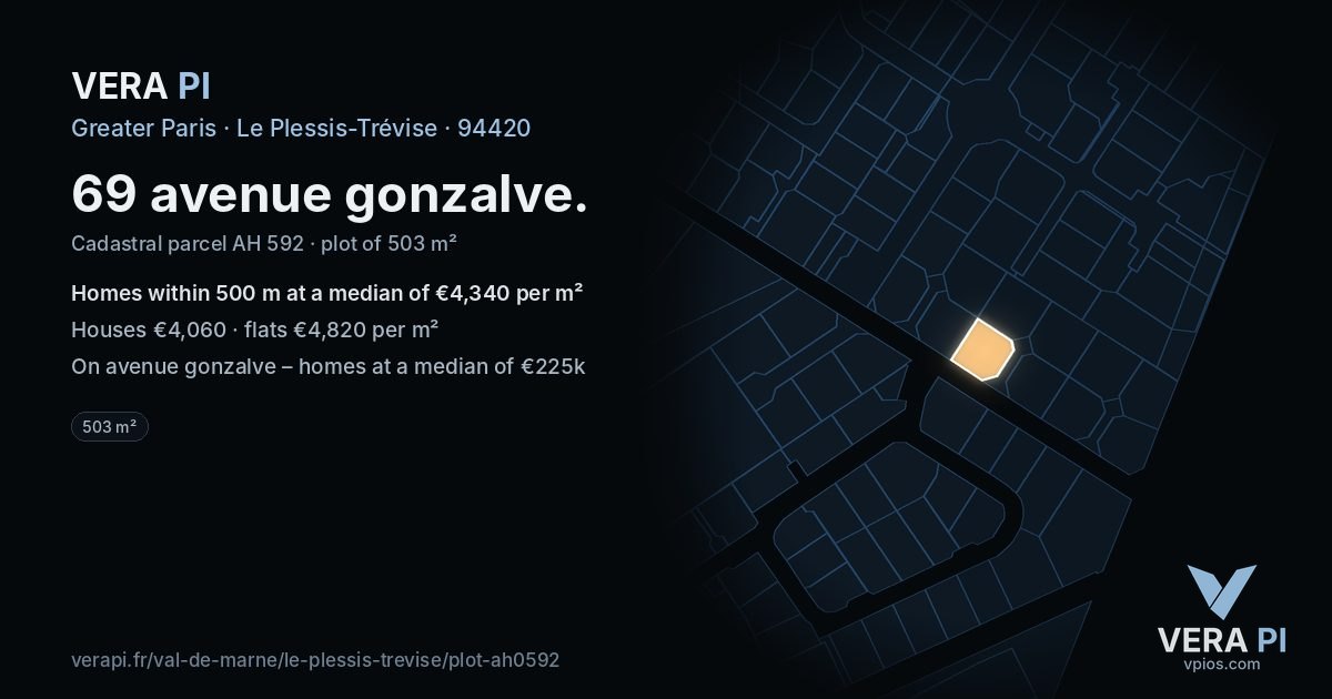 69 avenue gonzalve, Le Plessis-Trévise at night – the plot lit, the parcels around coloured by the prices near them