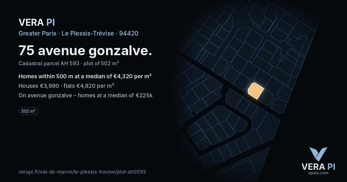 75 avenue gonzalve, Le Plessis-Trévise at night – the plot lit, the parcels around coloured by the prices near them