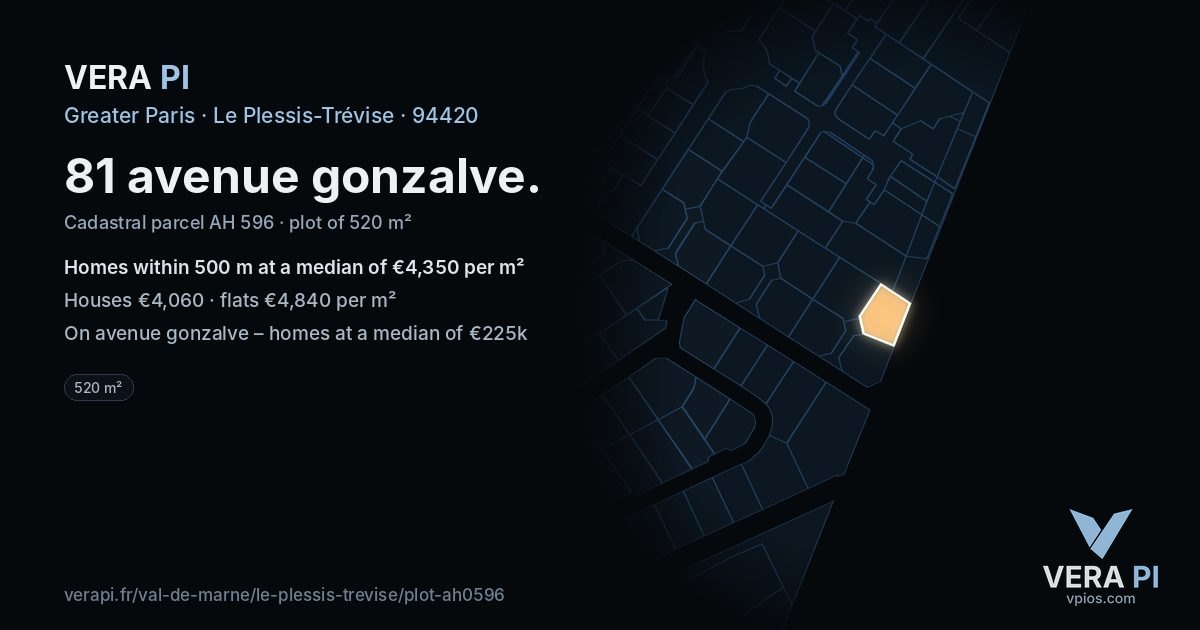81 avenue gonzalve, Le Plessis-Trévise at night – the plot lit, the parcels around coloured by the prices near them