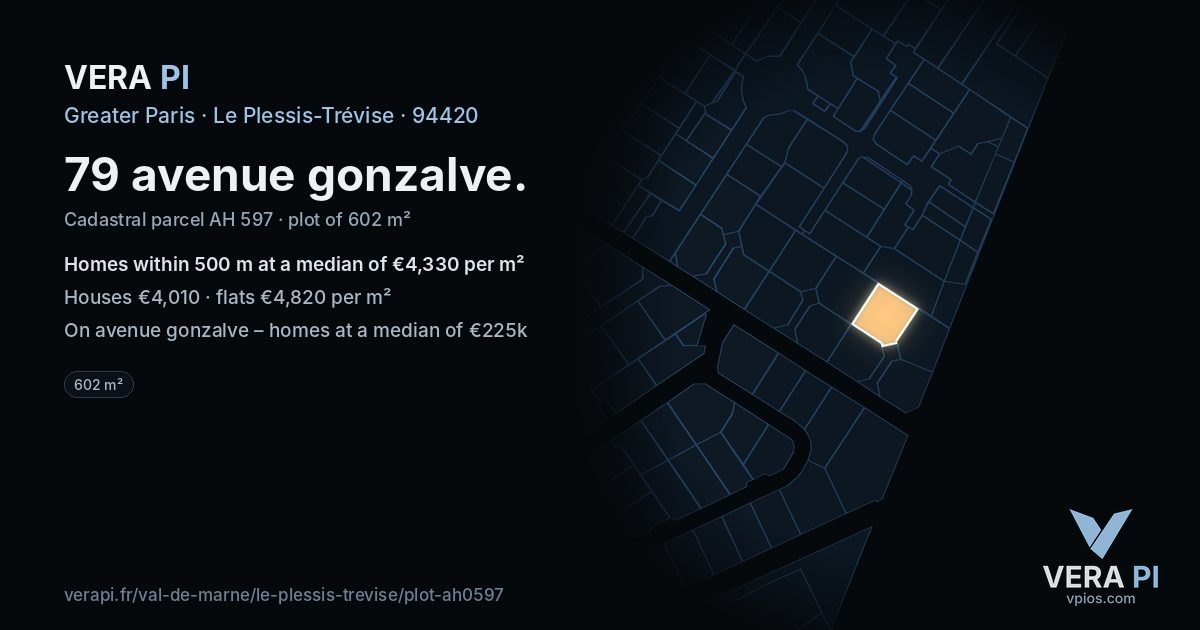 79 avenue gonzalve, Le Plessis-Trévise at night – the plot lit, the parcels around coloured by the prices near them