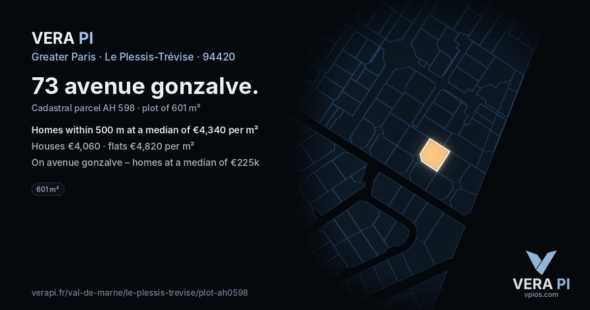 73 avenue gonzalve, Le Plessis-Trévise at night – the plot lit, the parcels around coloured by the prices near them