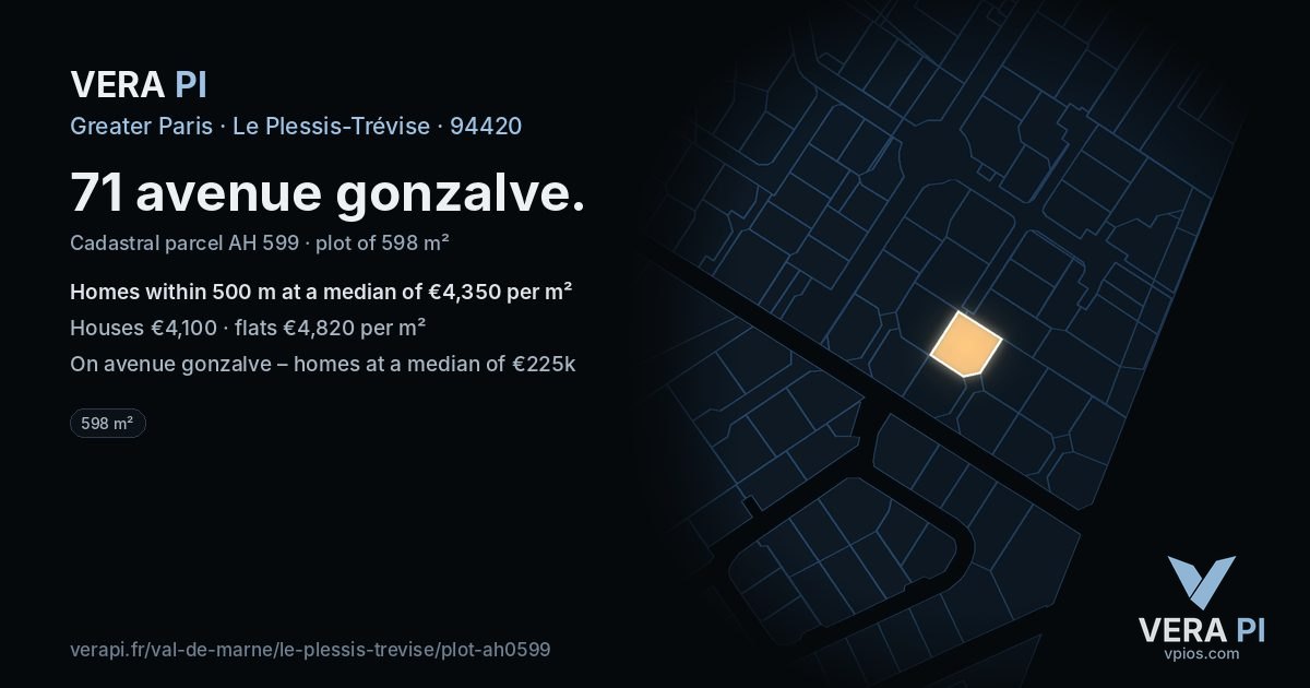 71 avenue gonzalve, Le Plessis-Trévise at night – the plot lit, the parcels around coloured by the prices near them