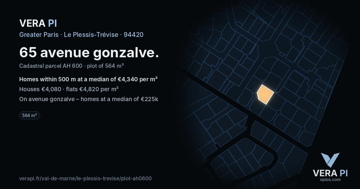 65 avenue gonzalve, Le Plessis-Trévise at night – the plot lit, the parcels around coloured by the prices near them