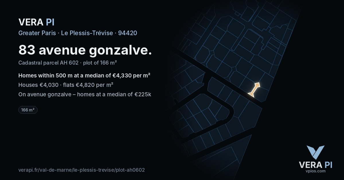 83 avenue gonzalve, Le Plessis-Trévise at night – the plot lit, the parcels around coloured by the prices near them