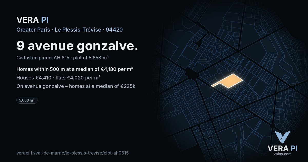 9 avenue gonzalve, Le Plessis-Trévise at night – the plot lit, the parcels around coloured by the prices near them