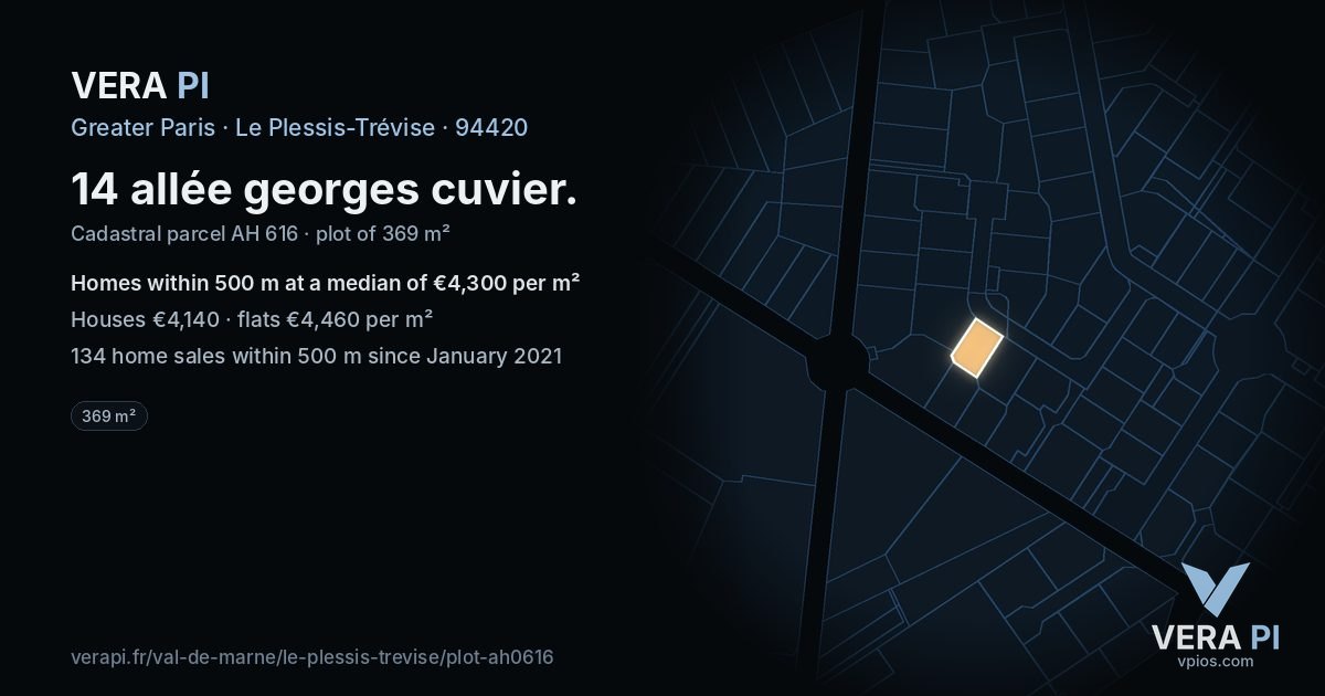 14 allée georges cuvier, Le Plessis-Trévise at night – the plot lit, the parcels around coloured by the prices near them