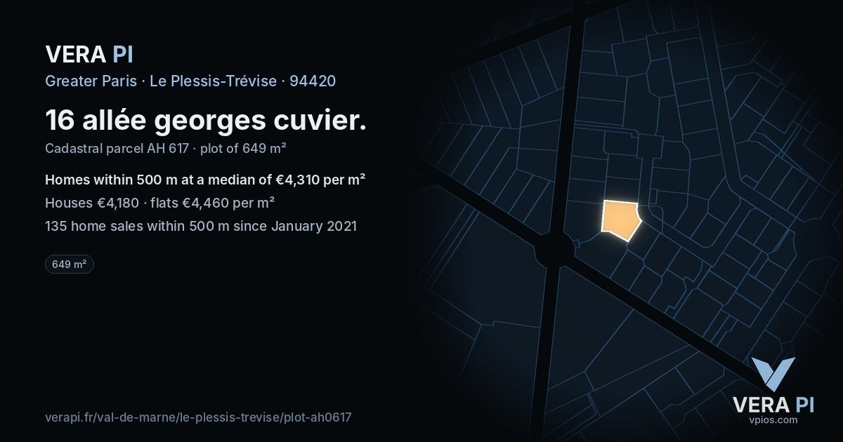 16 allée georges cuvier, Le Plessis-Trévise at night – the plot lit, the parcels around coloured by the prices near them