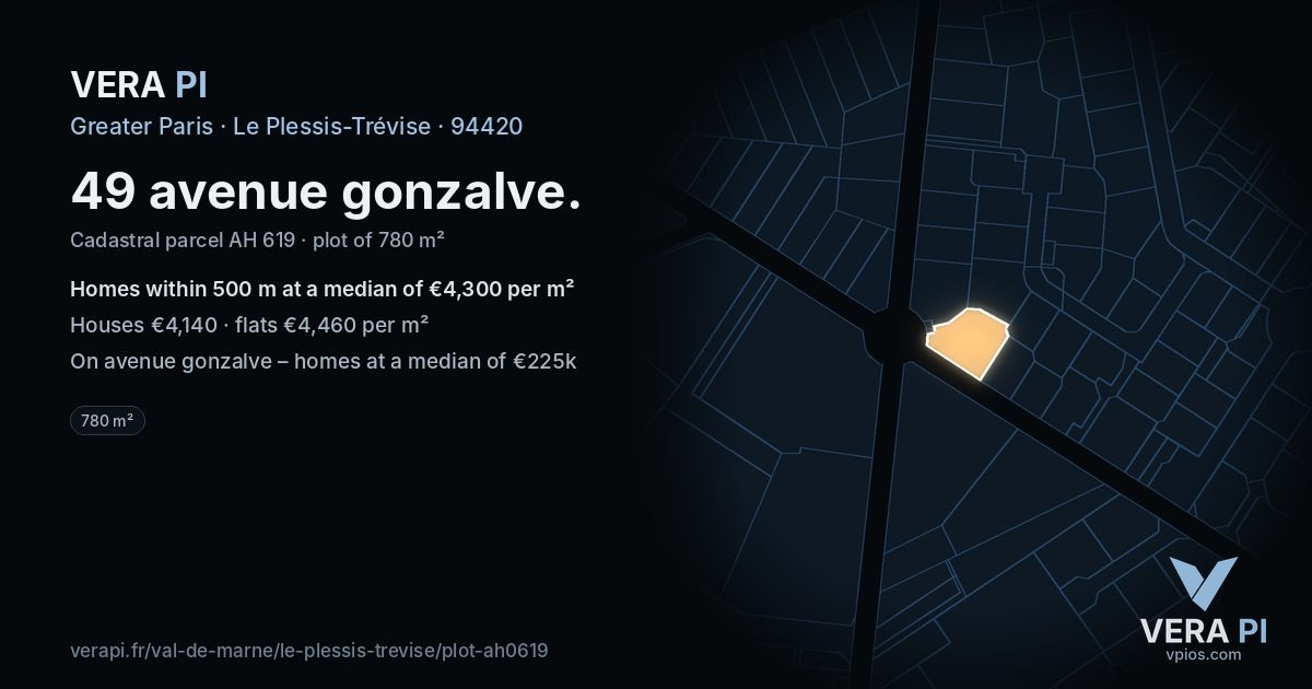 49 avenue gonzalve, Le Plessis-Trévise at night – the plot lit, the parcels around coloured by the prices near them