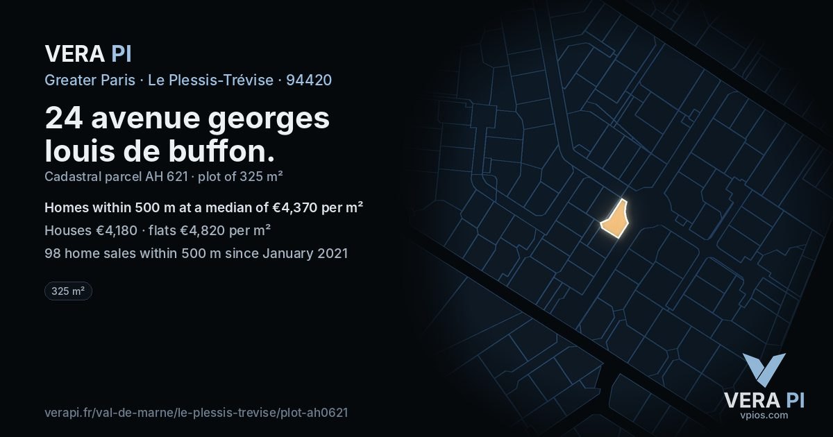 24 avenue georges louis de buffon, Le Plessis-Trévise at night – the plot lit, the parcels around coloured by the prices near them