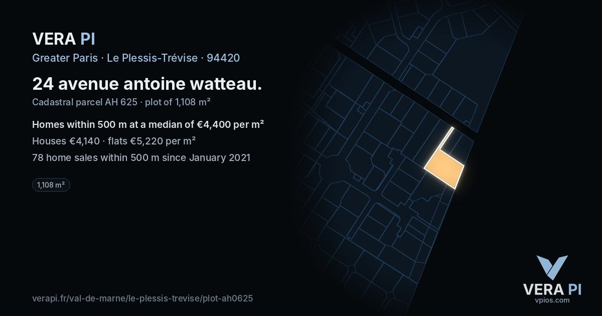 24 avenue antoine watteau, Le Plessis-Trévise at night – the plot lit, the parcels around coloured by the prices near them