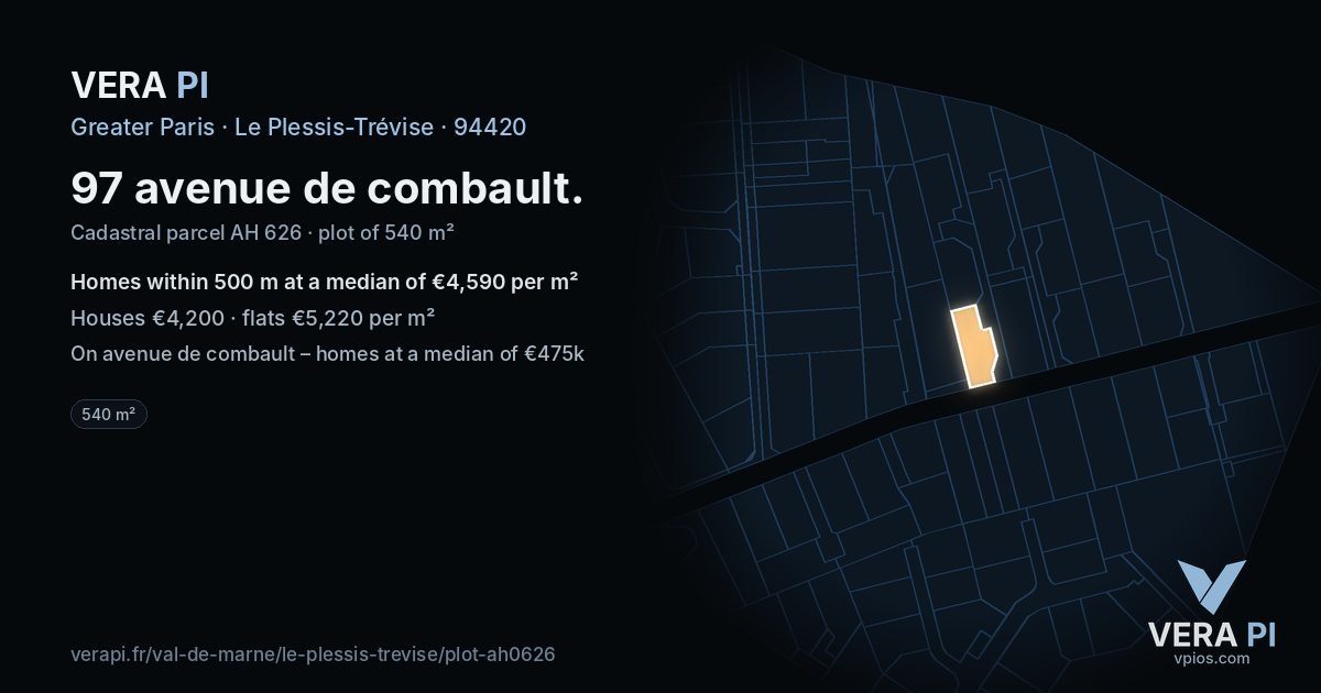 97 avenue de combault, Le Plessis-Trévise at night – the plot lit, the parcels around coloured by the prices near them