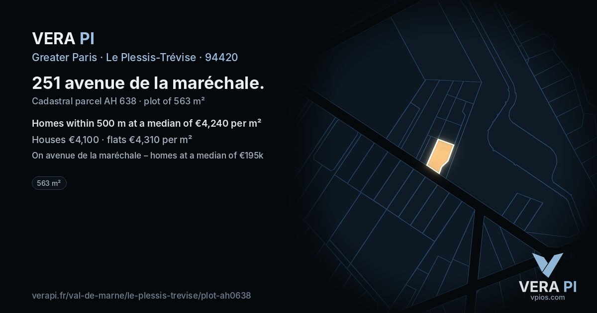 251 avenue de la maréchale, Le Plessis-Trévise at night – the plot lit, the parcels around coloured by the prices near them