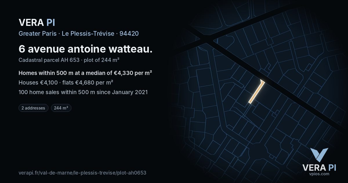 6 avenue antoine watteau, Le Plessis-Trévise at night – the plot lit, the parcels around coloured by the prices near them