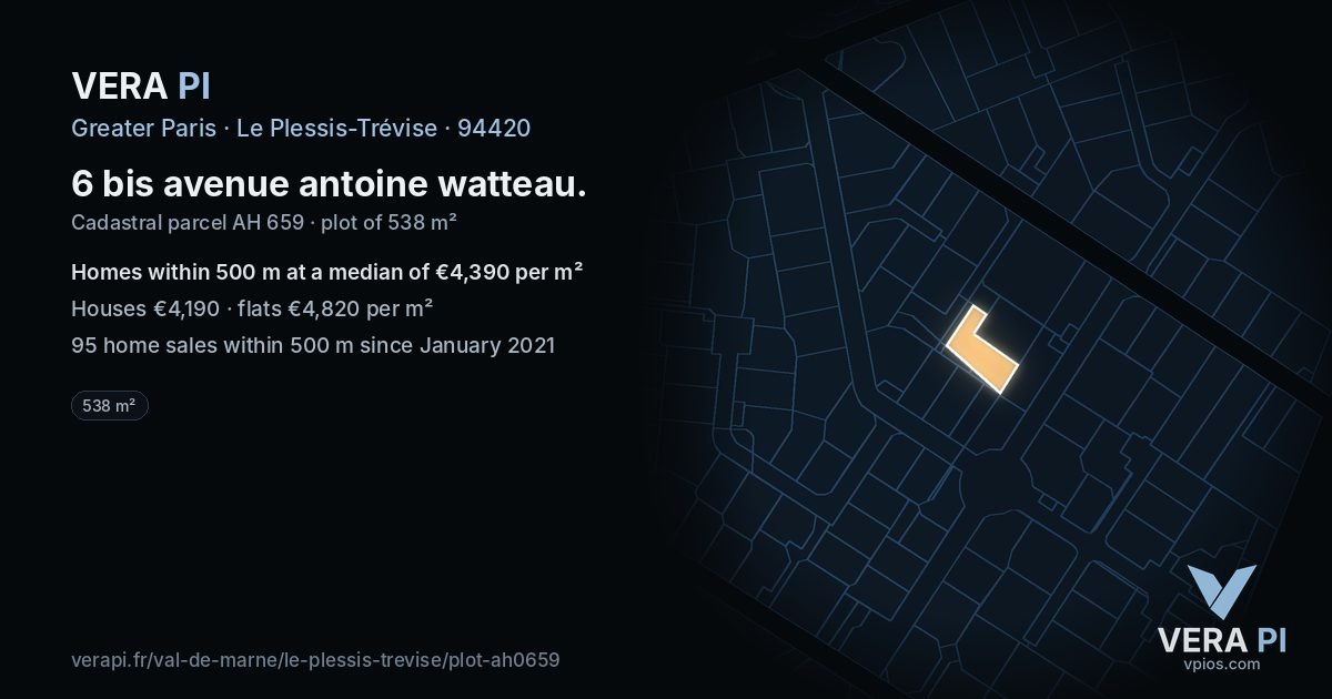 6 bis avenue antoine watteau, Le Plessis-Trévise at night – the plot lit, the parcels around coloured by the prices near them
