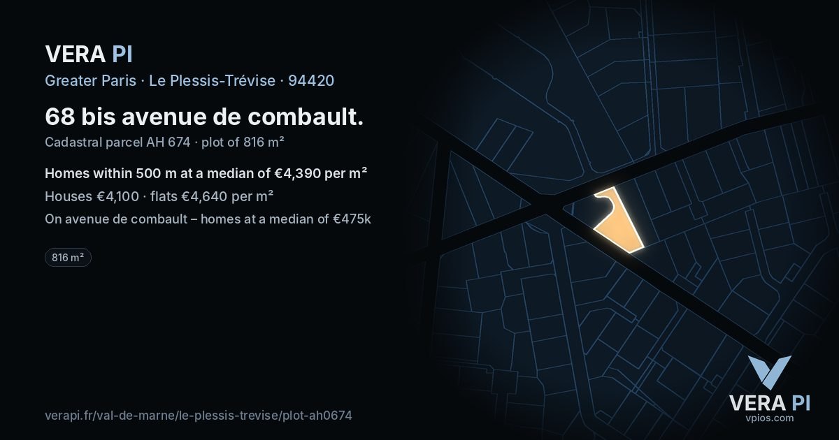 68 bis avenue de combault, Le Plessis-Trévise at night – the plot lit, the parcels around coloured by the prices near them