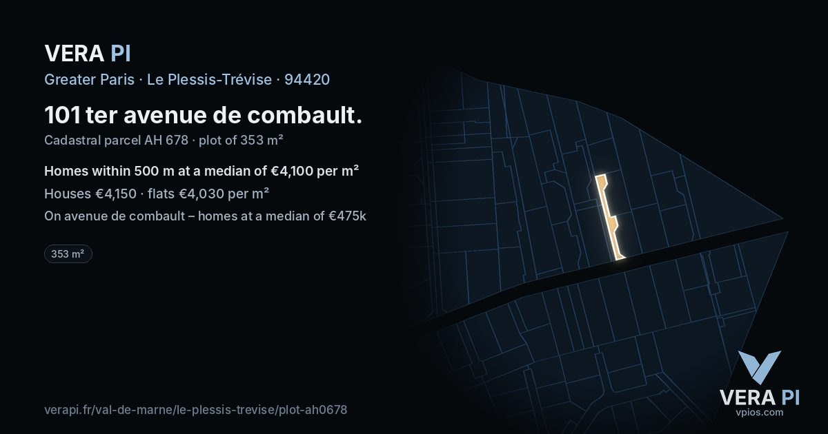 101 ter avenue de combault, Le Plessis-Trévise at night – the plot lit, the parcels around coloured by the prices near them