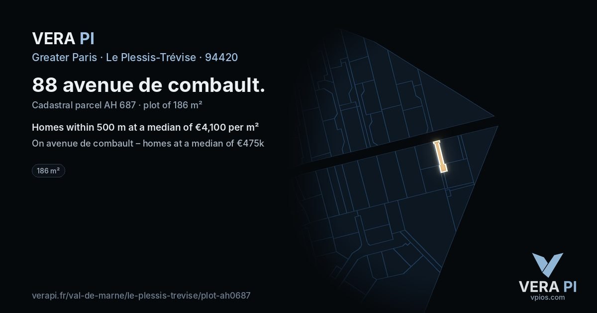 88 avenue de combault, Le Plessis-Trévise at night – the plot lit, the parcels around coloured by the prices near them
