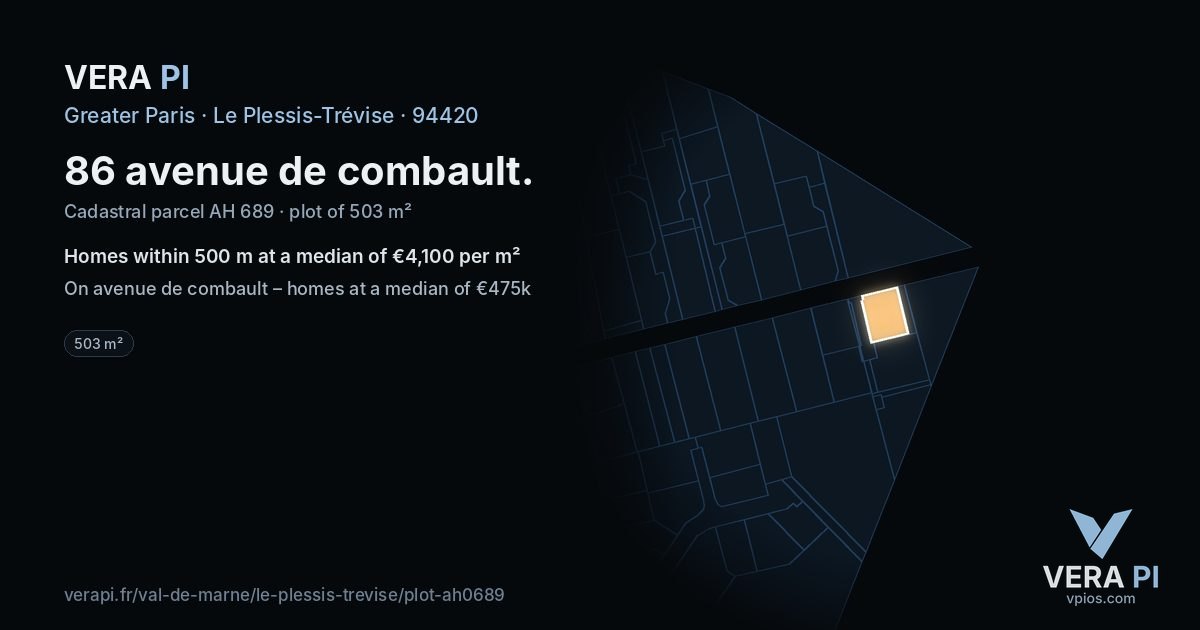 86 avenue de combault, Le Plessis-Trévise at night – the plot lit, the parcels around coloured by the prices near them