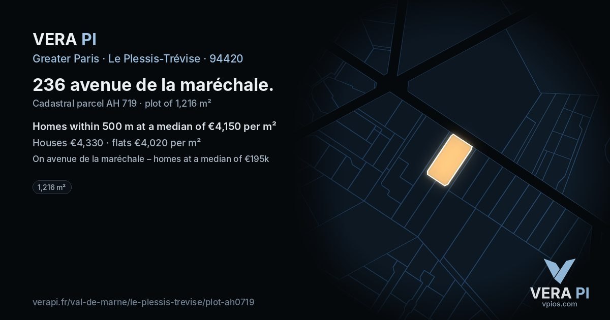 236 avenue de la maréchale, Le Plessis-Trévise at night – the plot lit, the parcels around coloured by the prices near them