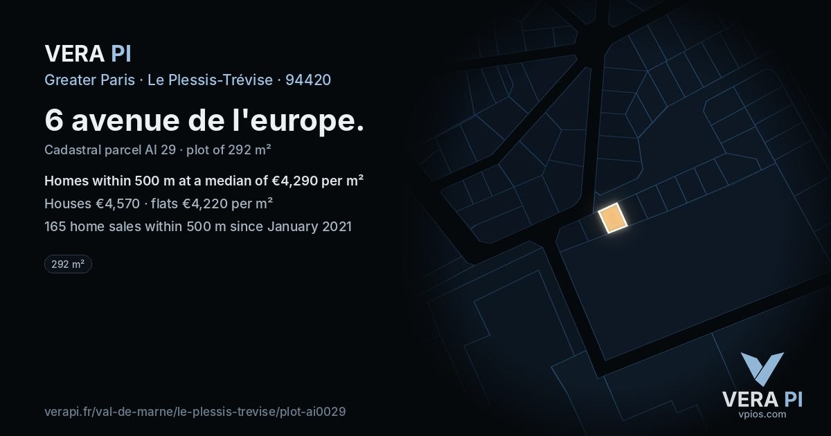 6 avenue de l'europe, Le Plessis-Trévise at night – the plot lit, the parcels around coloured by the prices near them