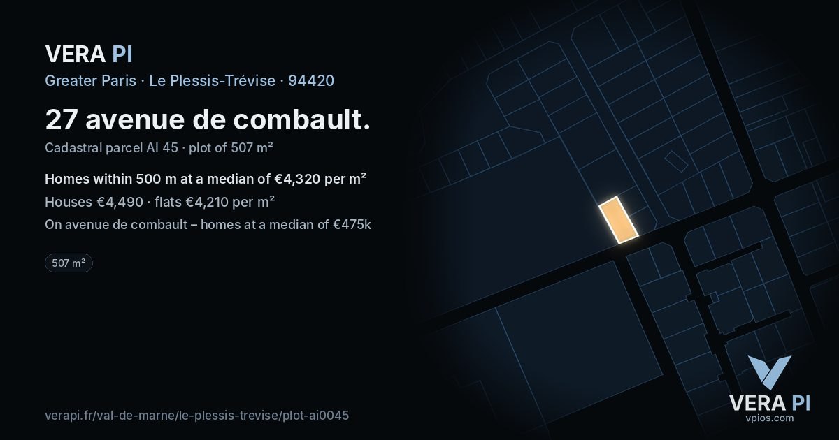 27 avenue de combault, Le Plessis-Trévise at night – the plot lit, the parcels around coloured by the prices near them