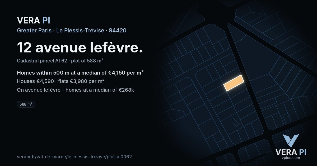 12 avenue lefèvre, Le Plessis-Trévise at night – the plot lit, the parcels around coloured by the prices near them