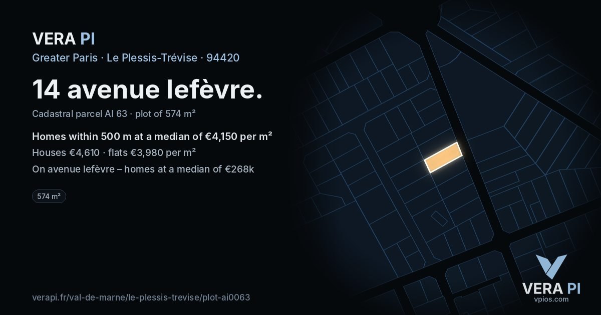 14 avenue lefèvre, Le Plessis-Trévise at night – the plot lit, the parcels around coloured by the prices near them