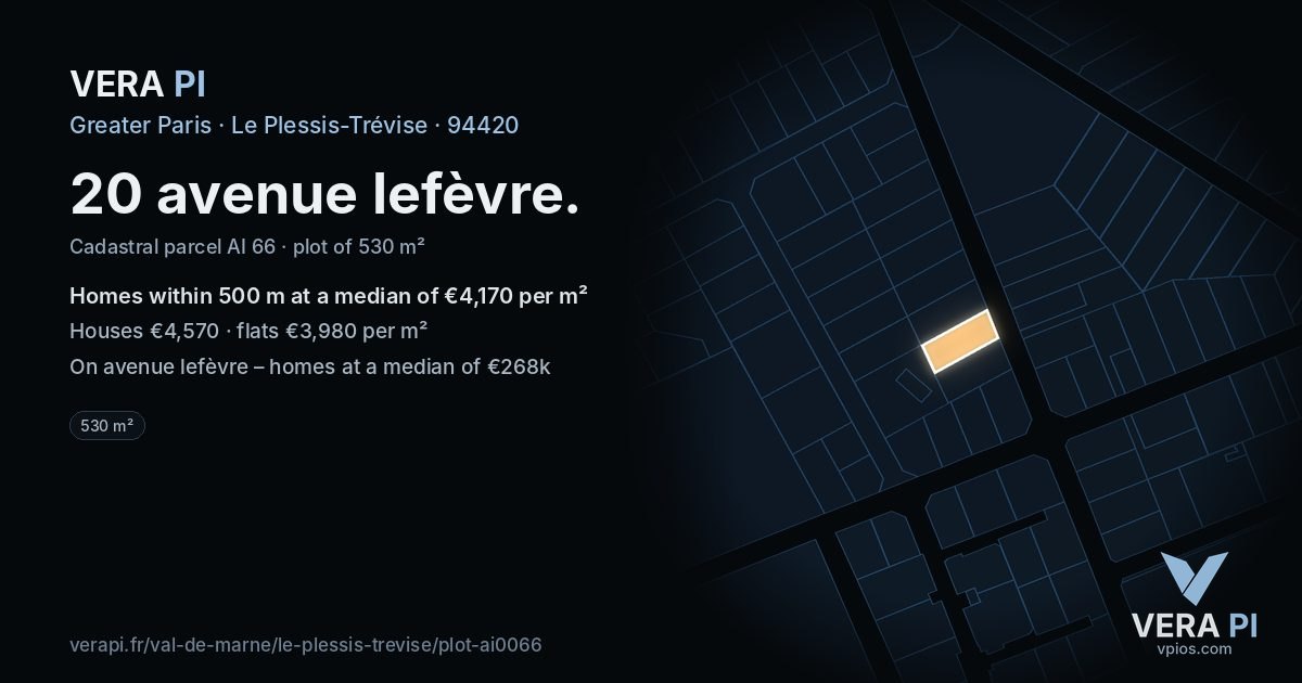 20 avenue lefèvre, Le Plessis-Trévise at night – the plot lit, the parcels around coloured by the prices near them