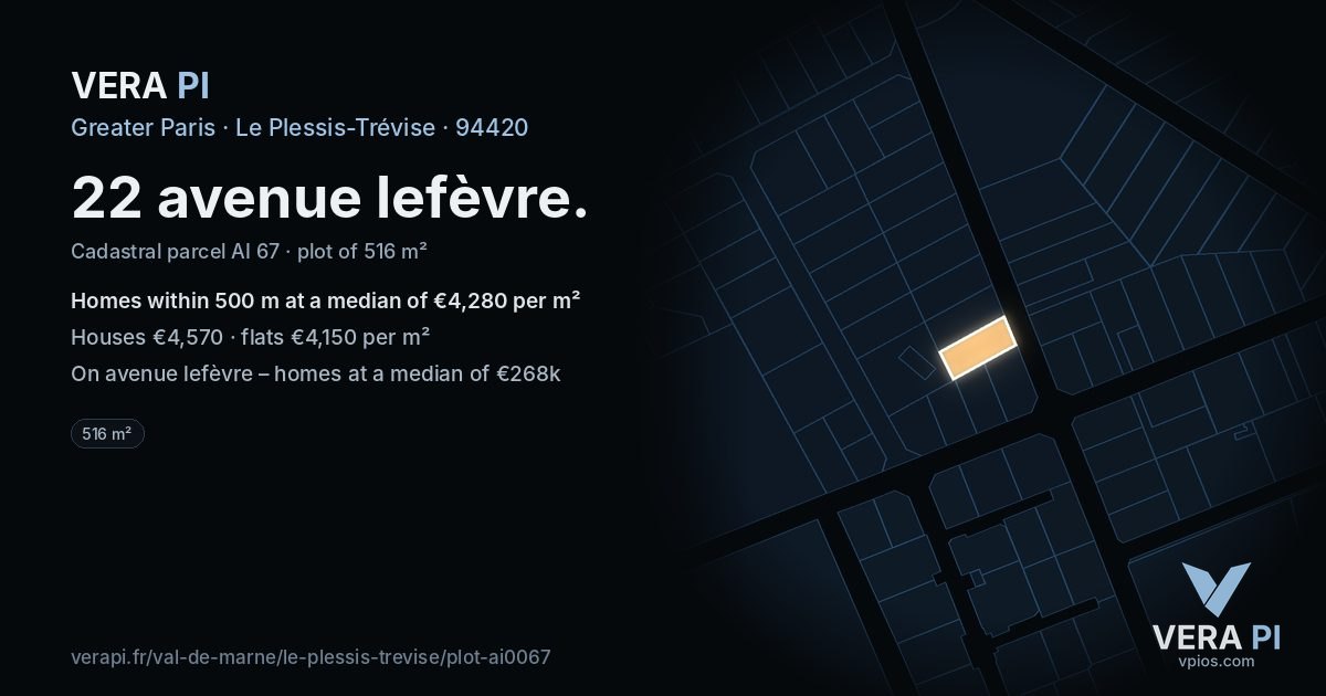 22 avenue lefèvre, Le Plessis-Trévise at night – the plot lit, the parcels around coloured by the prices near them