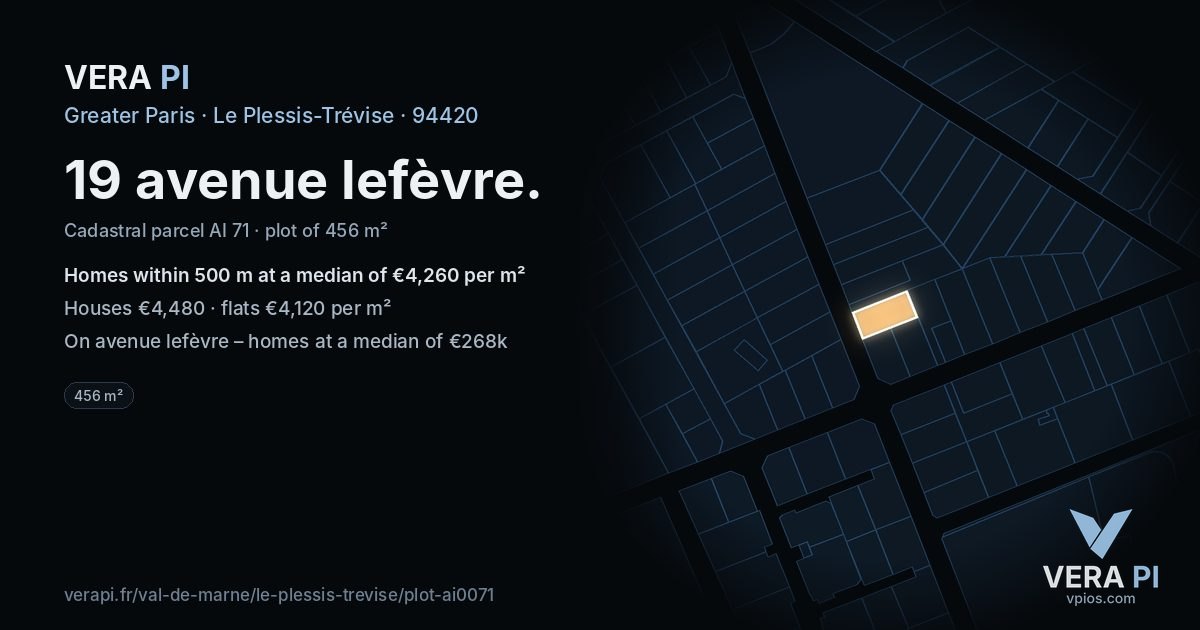 19 avenue lefèvre, Le Plessis-Trévise at night – the plot lit, the parcels around coloured by the prices near them